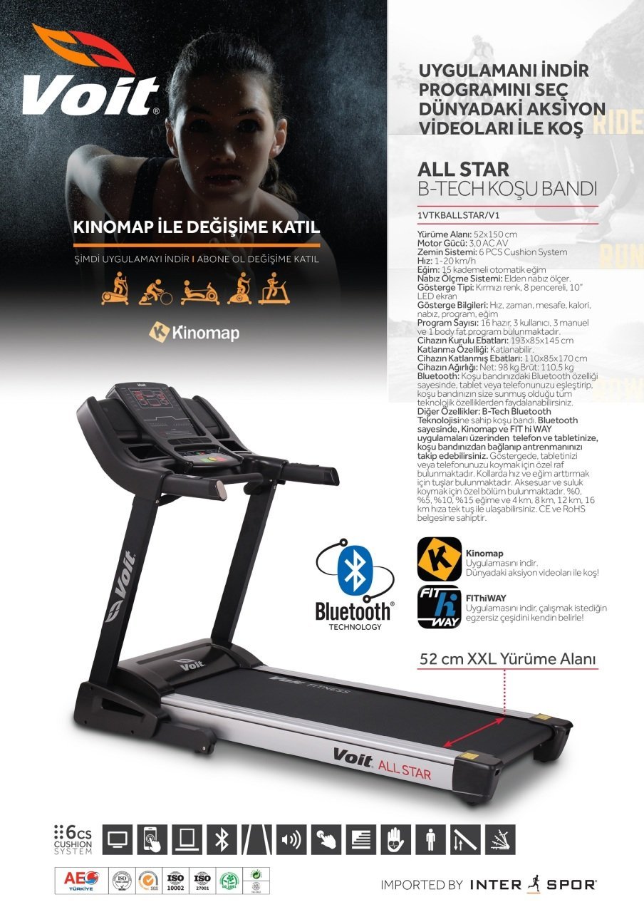 Voit Allstar 3HP/AC Motorlu Oto. Eğimli Geniş Koşu Bandı
