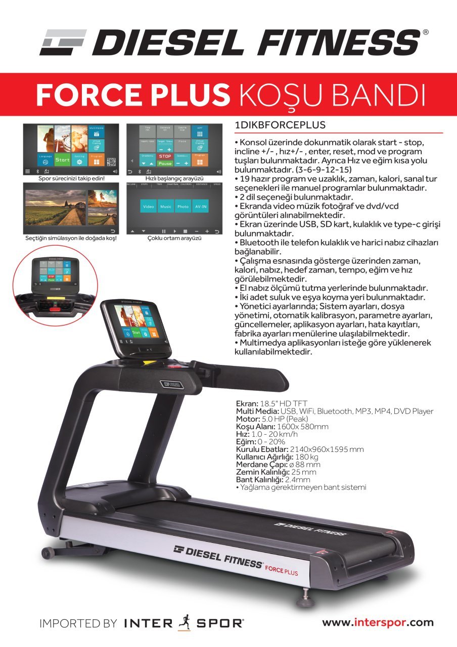 Diesel Fitness Force Plus TV'li Koşu Bandı