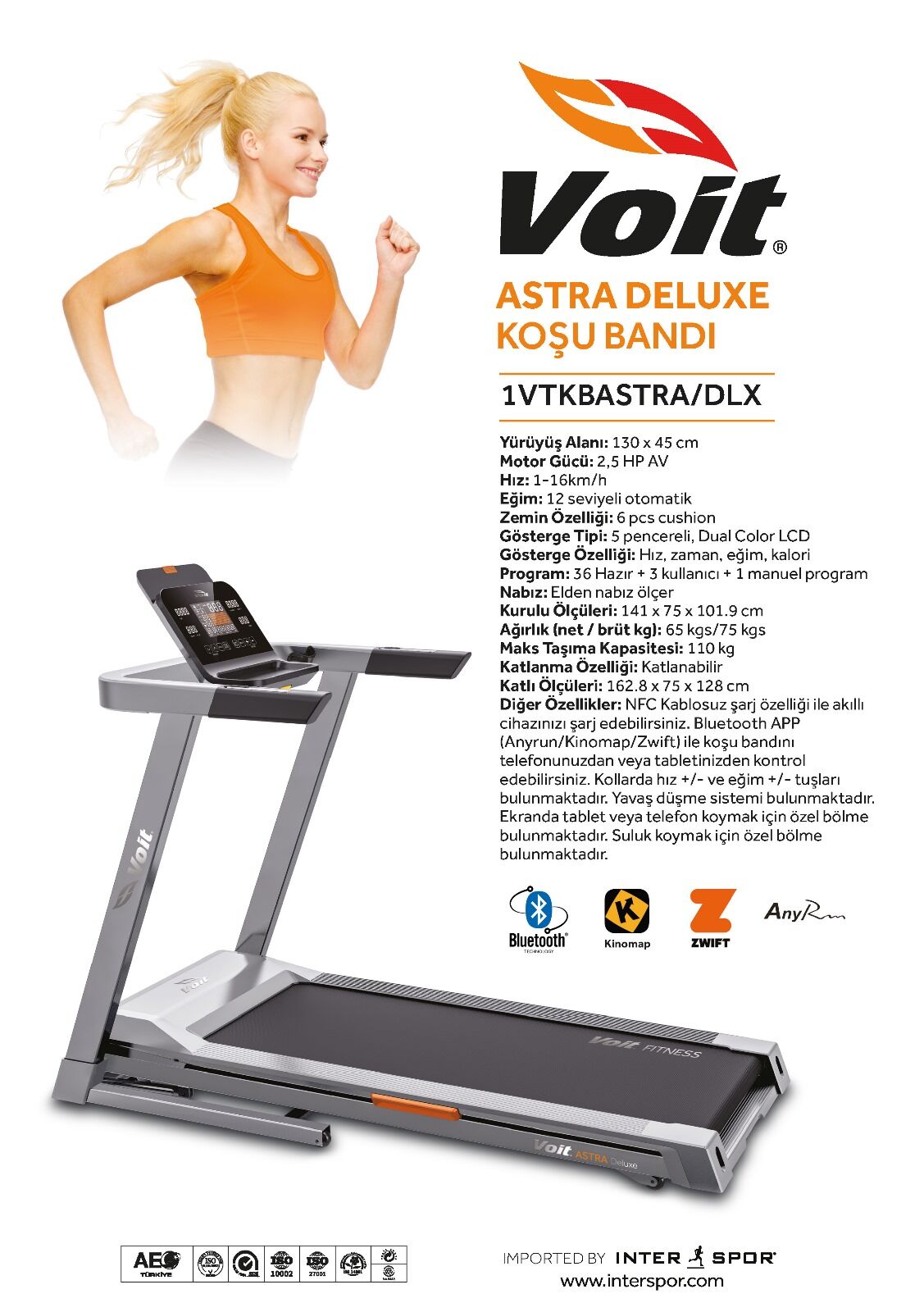 Voit Astra Deluxe 2,5 Hp Av Otomatik Eğimli Koşu Bandı