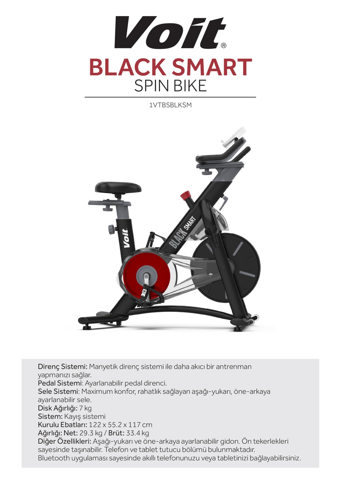 Voit Black Manyetik Smart Spin Bike