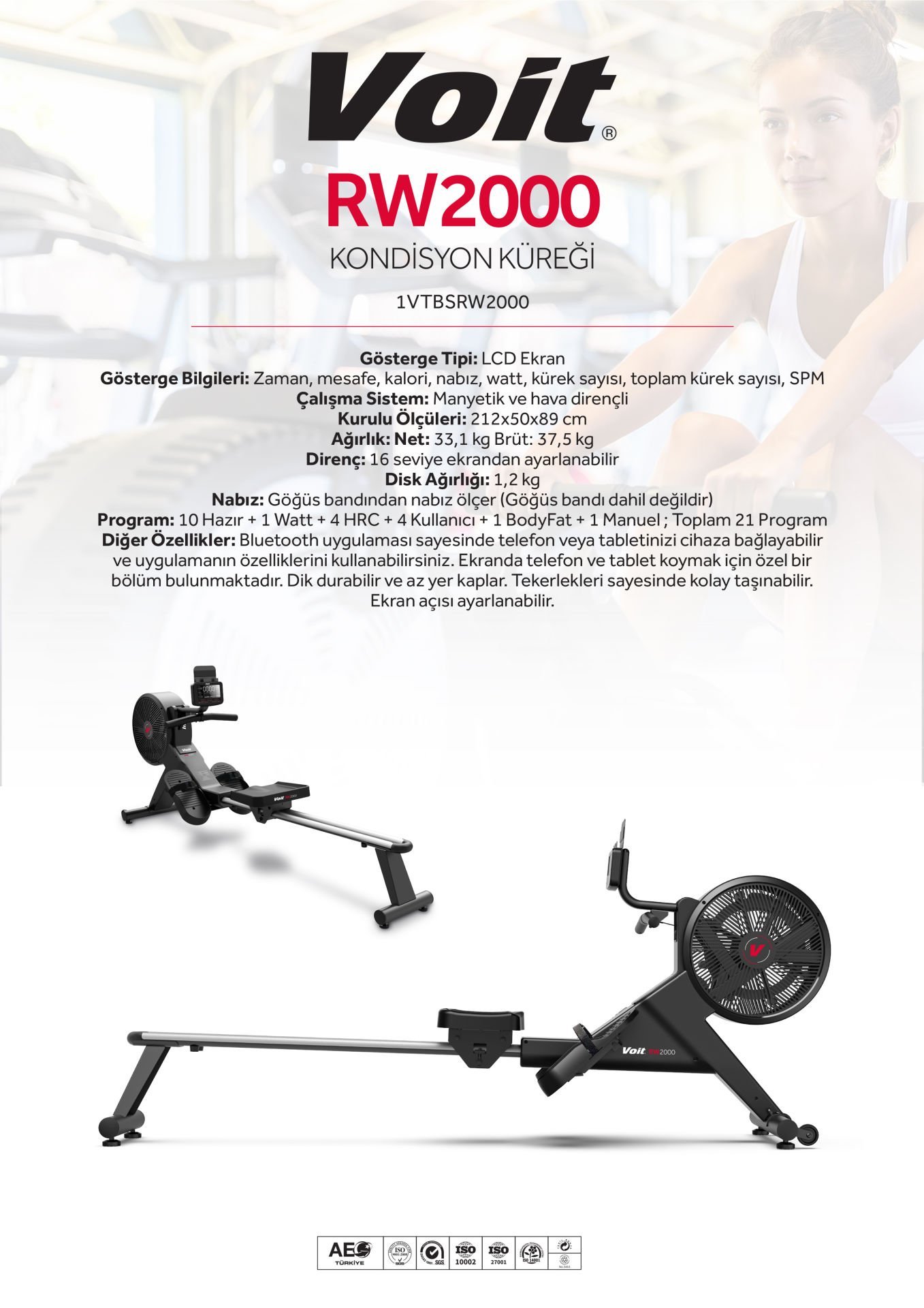 Voit RW2000 Kondisyon Küreği Bluetooth Destekli