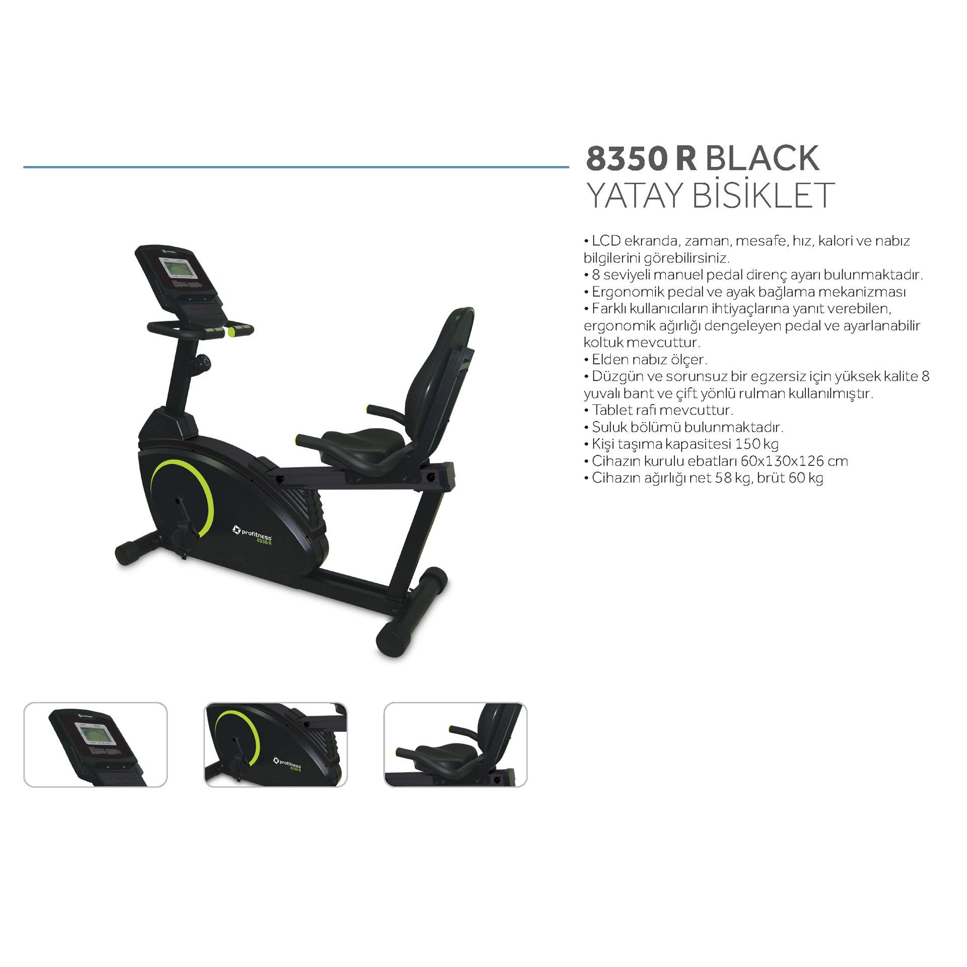 Profitness 8350R Yatay Bisiklet Black,Profitness 8350R Yatay Black